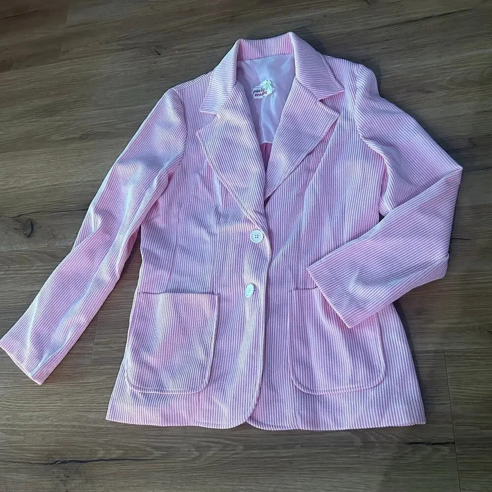 Vintage Pink and White Stripe Blazer Shirt Jacket / Women’s Large